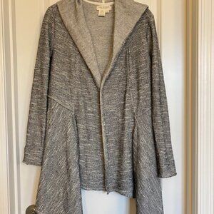 Max Studio Weekend 100% Cotton Hooded Open Cardigan Asymmetrical Black White S
